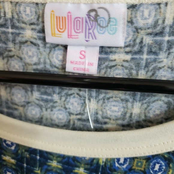 LuLaRoe Womens Julia Dress Sz Small Blue Green Short‎ Sleeve - Picture 6 of 7